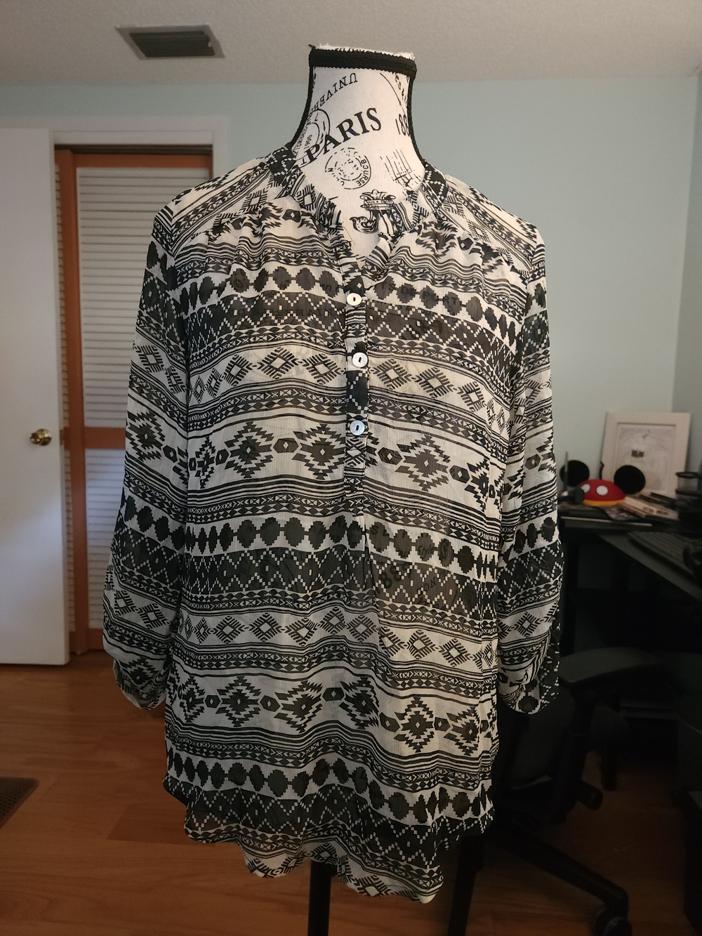 Sheer Aztec Pattern Blouse